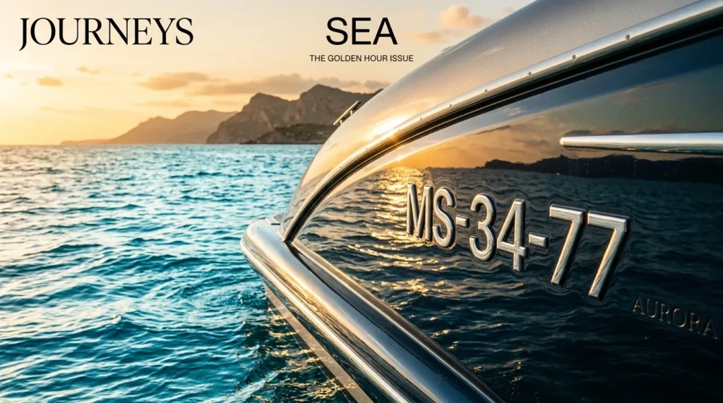 For this article, select a creative concept directly related to the topic, and create visuals with cinematic quality and the aesthetic of an editorial magazine cover, ensuring each composition is unique and distinct. The visuals must be in landscape format, with a 16:9 aspect ratio, and feature a wide, horizontal composition—vertical or square formats are strictly prohibited. Wide landscape format only, no portrait, no square.“Decoding the Anatomy of a Boat Registration Number”